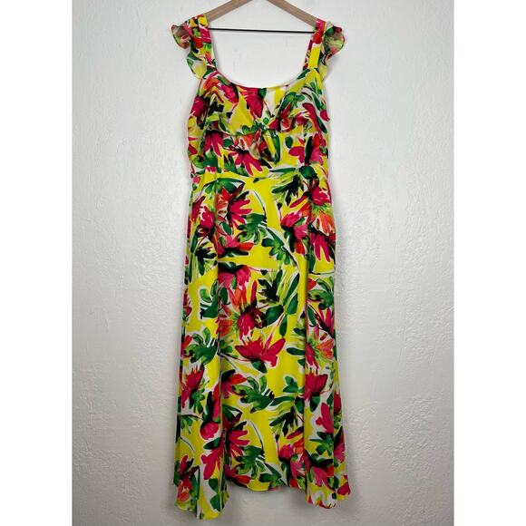 Julia Jordan Tropical Floral Ruffle Midi Dress Size 16 - Picture 3 of 6